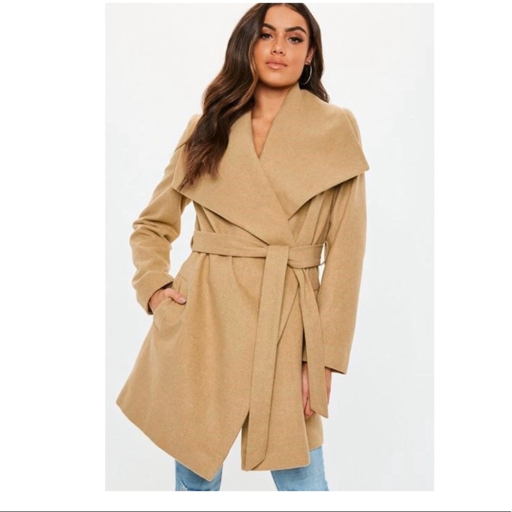 MISSGUIDED camel belted coat